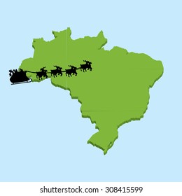 A 3D map on blue water with Santa background of Brazil