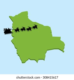 A 3D map on blue water with Santa background of  Bolivia