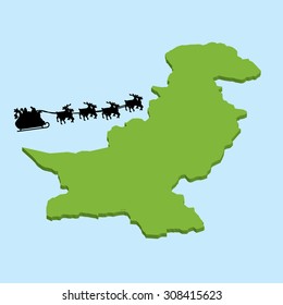 A 3D map on blue water with Santa background of Pakistan