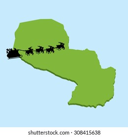 A 3D map on blue water with Santa background of  Paraguay