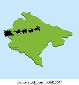 A 3D map on blue water with Santa background of  Montenegro