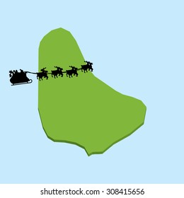 A 3D map on blue water with Santa background of  Barbados