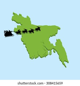 A 3D map on blue water with Santa background of  Bangladesh