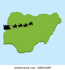 A 3D map on blue water with Santa background of  Nigeria