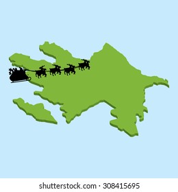 A 3D map on blue water with Santa background of  Azerbaijan