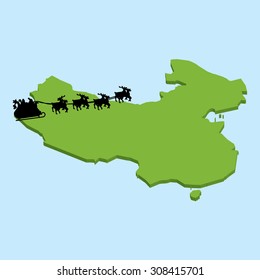 A 3D map on blue water with Santa background of  China