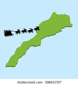 A 3D map on blue water with Santa background of  Morocco