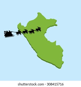 A 3D map on blue water with Santa background of  Peru