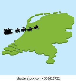 A 3D map on blue water with Santa background of  Netherlands