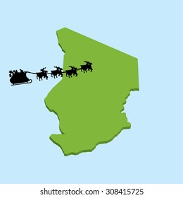 A 3D map on blue water with Santa background of Chad