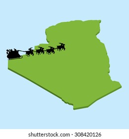 A 3D map on blue water with Santa background of  Algeria