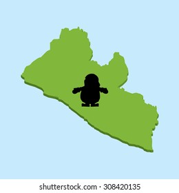 A 3D map on blue water with Santa background of Liberia
