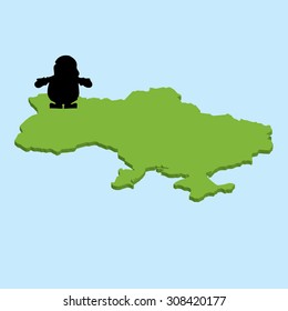 A 3D map on blue water with Santa background of  Ukraine