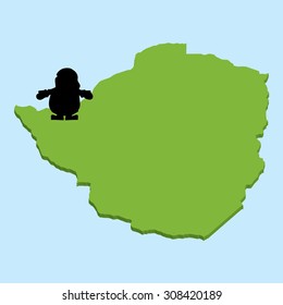 A 3D map on blue water with Santa background of  Zimbabwe