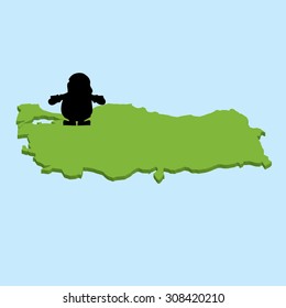 A 3D map on blue water with Santa background of  Turkey