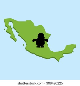 A 3D map on blue water with Santa background of Mexico