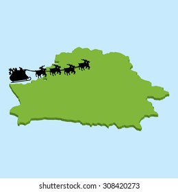 A 3D map on blue water with Santa background of Belarus