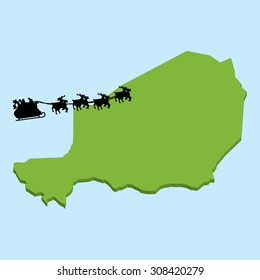 A 3D map on blue water with Santa background of  Niger