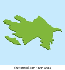 A 3D map on blue water background of Azerbaijan