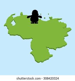 A 3D map on blue water background of Venezuela