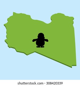 A 3D map on blue water with Santa background of  Libya