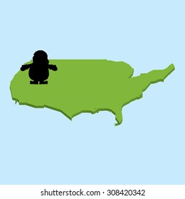 A 3D map on blue water with Santa background of United States of America
