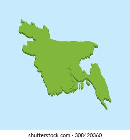 A 3D map on blue water background of  Bangladesh