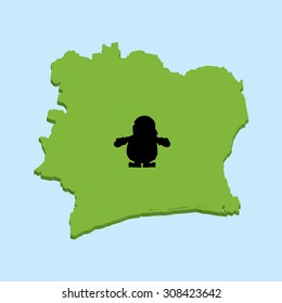 A 3D map on blue water with Santa background of Cote Divoire