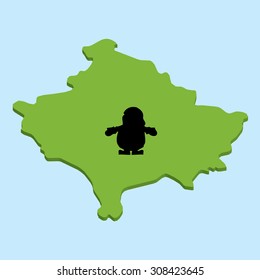 A 3D map on blue water with Santa background of Kosovo