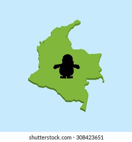 A 3D map on blue water with Santa background of  Colombia