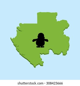 A 3D map on blue water with Santa background of Gabon