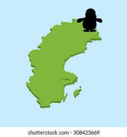 A 3D map on blue water with Santa background of  Sweden