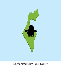 A 3D map on blue water with Santa background of  Israel