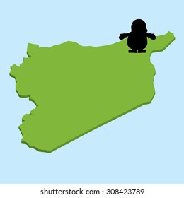 A 3D map on blue water with Santa background of  Syria