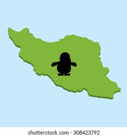 A 3D map on blue water with Santa background of Iran