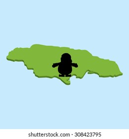 A 3D map on blue water with Santa background of Jamaica