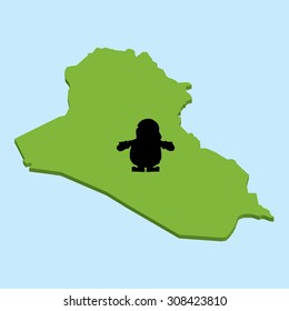 A 3D map on blue water with Santa background of Iraq