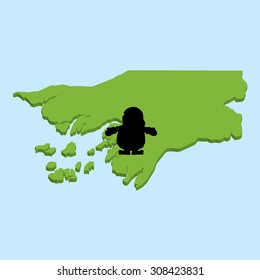 A 3D map on blue water with Santa background of Guinea Bissau