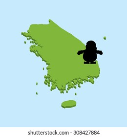 A 3D map on blue water with Santa background of  SouthKorea