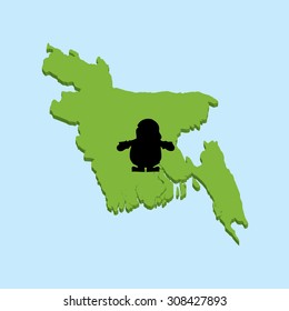 A 3D map on blue water with Santa background of  Bangladesh