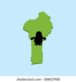 A 3D map on blue water with Santa background of Benin