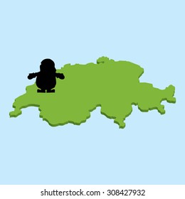 A 3D map on blue water with Santa background of Switzerland