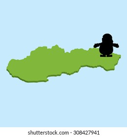 A 3D map on blue water with Santa background of Slovakia