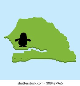 A 3D map on blue water with Santa background of  Senegal