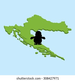 A 3D map on blue water with Santa background of  Croatia