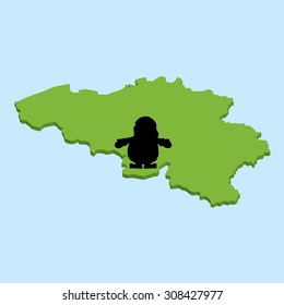 A 3D map on blue water with Santa background of  Belgium