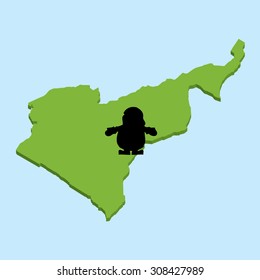 A 3D map on blue water with Santa background of  Cameroon