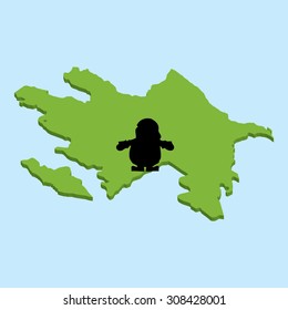 A 3D map on blue water with Santa background of  Azerbaijan