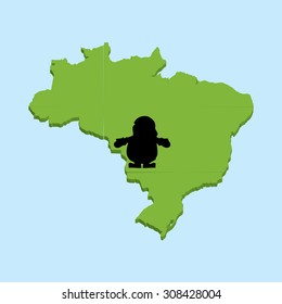 A 3D map on blue water with Santa background of Brazil