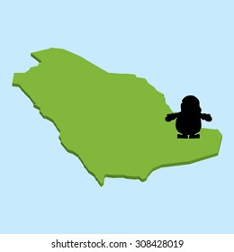 A 3D map on blue water with Santa background of Saudi Arabia